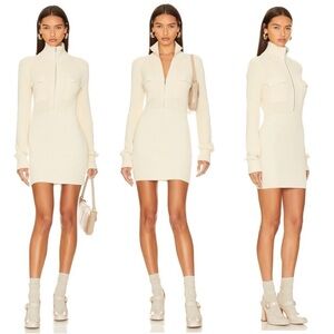 Aya Muse Cream Zip-Front Knit Mini Dress